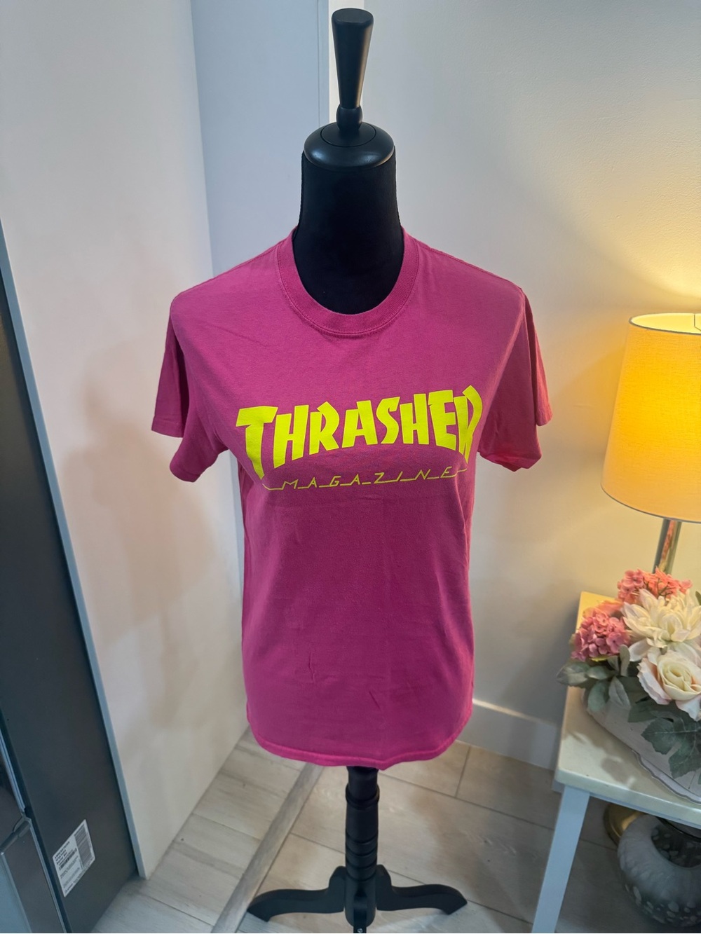 Thrasher Magenta Tee with Neon Yellow Logo